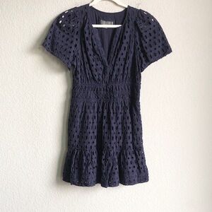 Anthropologie Somerset Mini Eyelet Dress Navy Embroidered
